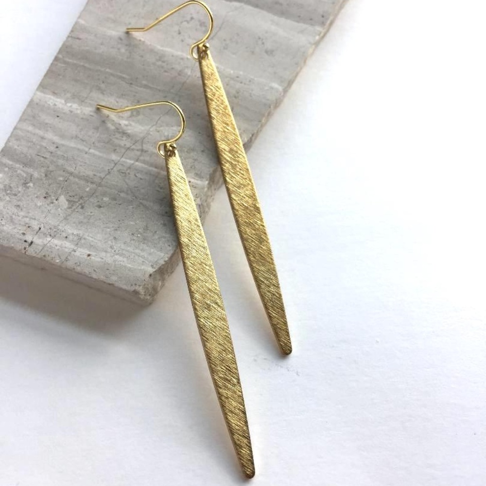 14K gold/sterling silver brushed bar Earrings ~NWT